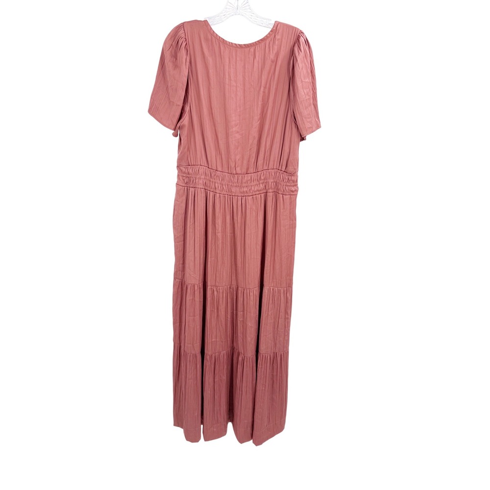Anthropologie Somerset Maxi Dress Dusty Rose Pink Smocked Tiered Plisse XL NEW - Picture 10 of 13
